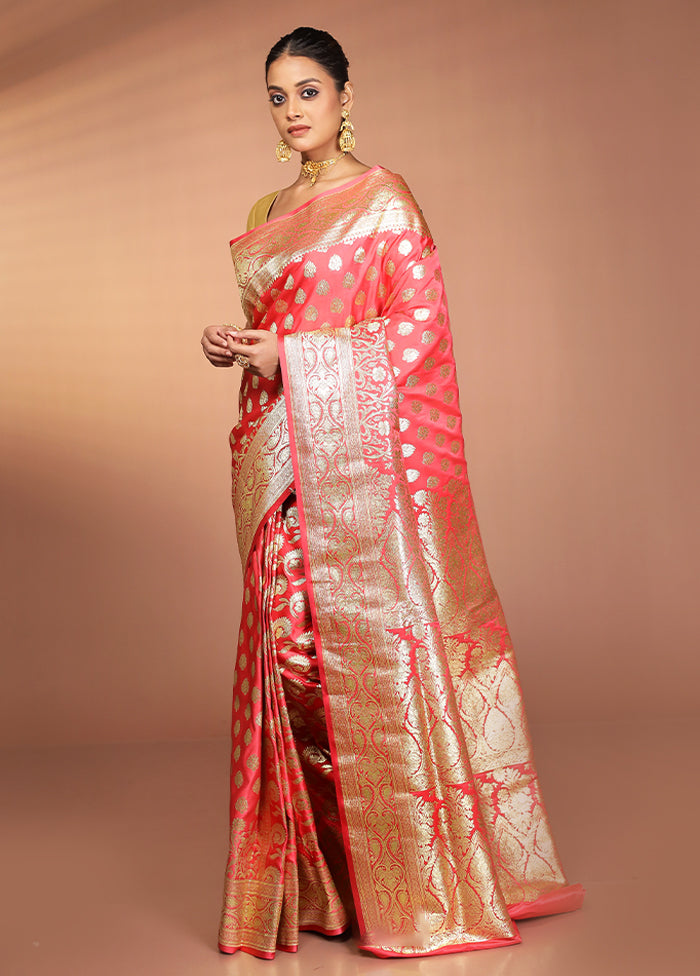 Red Banarasi Silk Saree With Blouse Piece