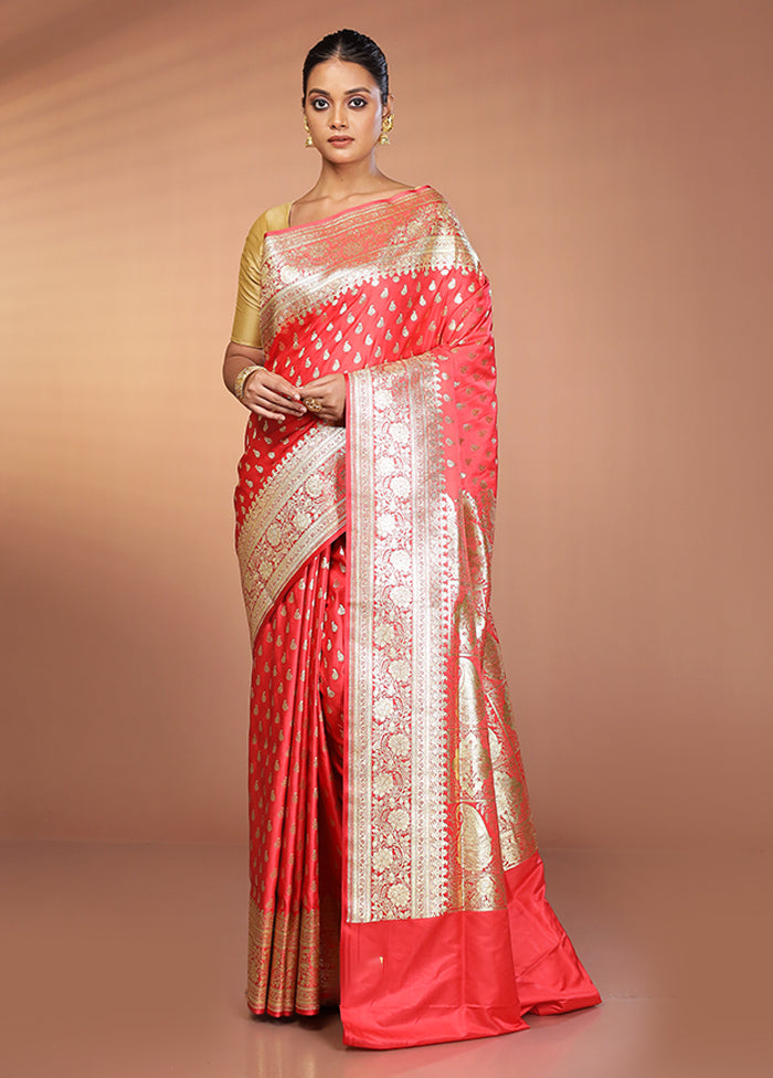 Red Banarasi Silk Saree With Blouse Piece