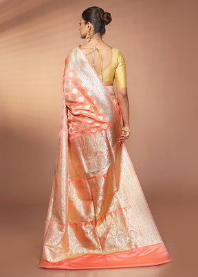 Peach Banarasi Silk Saree With Blouse Piece