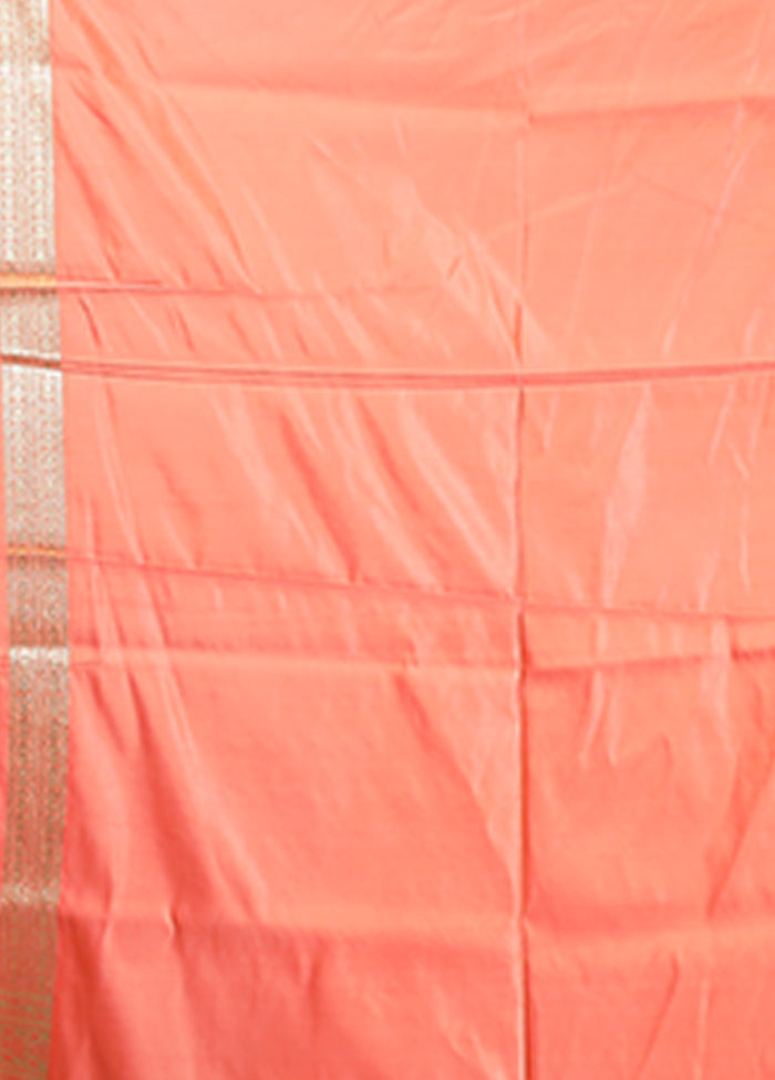 Peach Banarasi Silk Saree With Blouse Piece