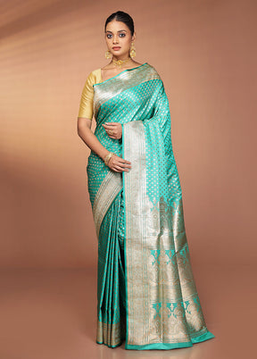 Green Banarasi Silk Saree With Blouse Piece
