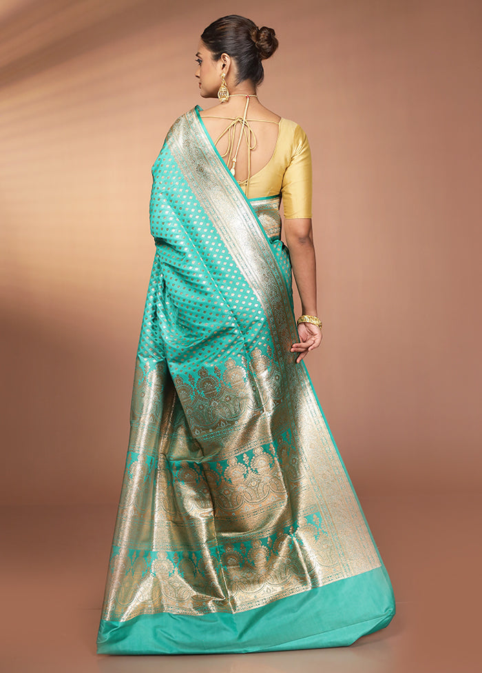 Green Banarasi Silk Saree With Blouse Piece