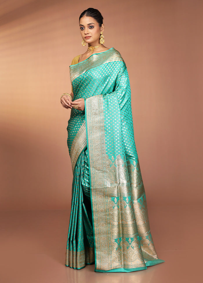 Green Banarasi Silk Saree With Blouse Piece