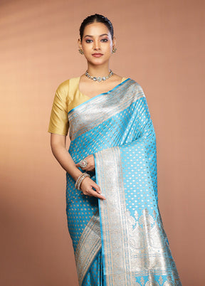 Blue Banarasi Silk Saree With Blouse Piece