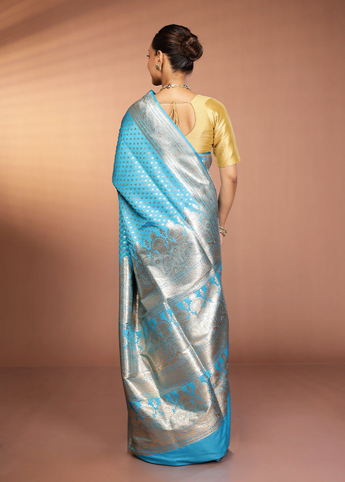Blue Banarasi Silk Saree With Blouse Piece