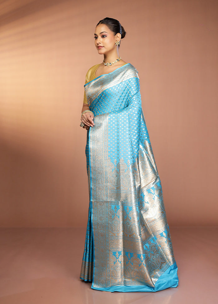 Blue Banarasi Silk Saree With Blouse Piece