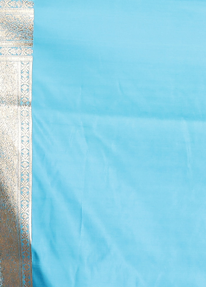 Blue Banarasi Silk Saree With Blouse Piece