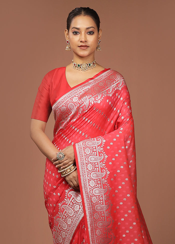 Red Katan Silk Saree With Blouse Piece