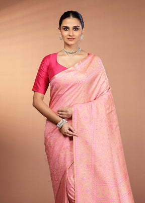 Pink Katan Silk Saree With Blouse Piece