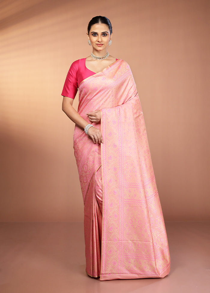 Pink Katan Silk Saree With Blouse Piece