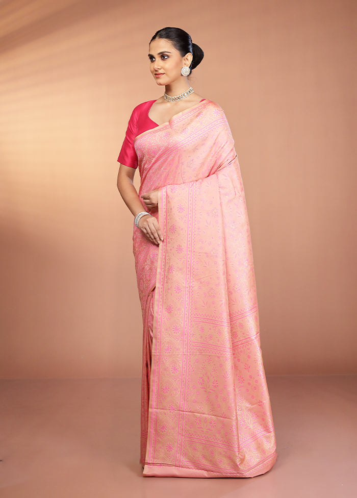 Pink Katan Silk Saree With Blouse Piece