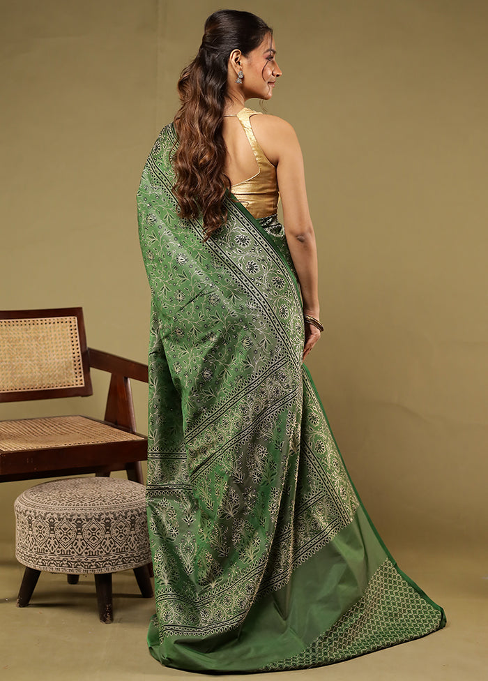 Green Katan Silk Saree With Blouse Piece