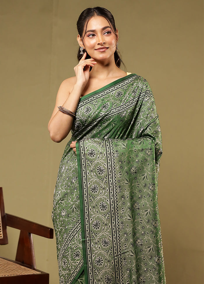 Green Katan Silk Saree With Blouse Piece
