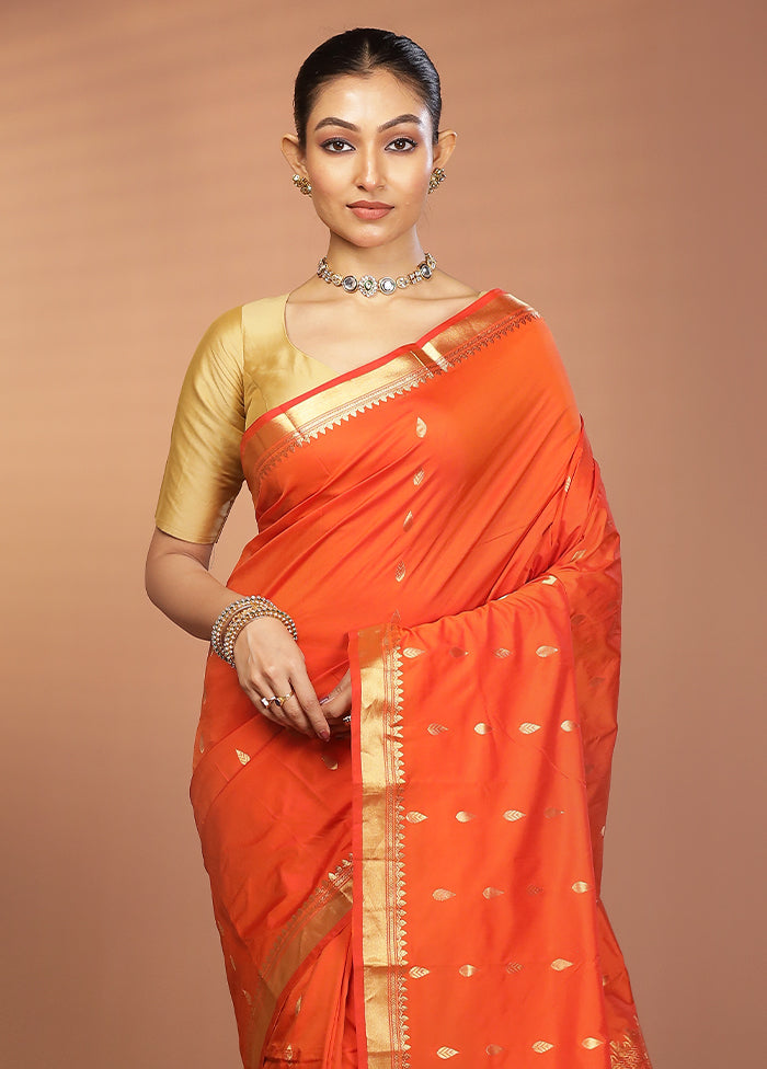 Orange Kanjivaram Silk Saree With Blouse Piece