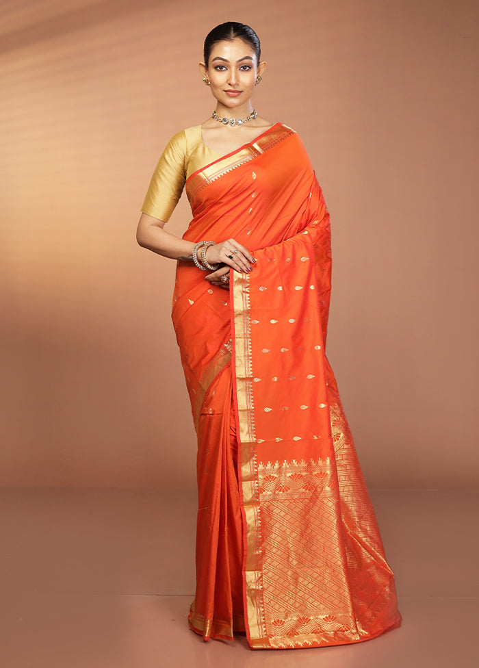 Orange Kanjivaram Silk Saree With Blouse Piece