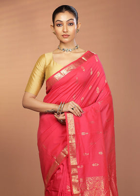 Pink Kanjivaram Silk Saree With Blouse Piece