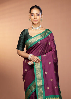 Purple Kanjivaram Silk Saree With Blouse Piece