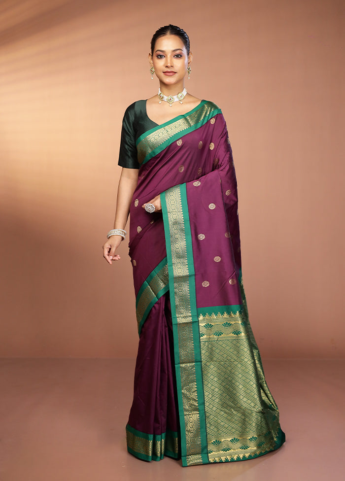 Purple Kanjivaram Silk Saree With Blouse Piece