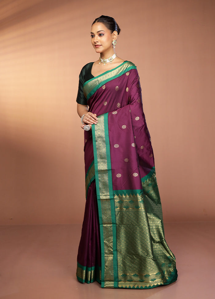 Purple Kanjivaram Silk Saree With Blouse Piece