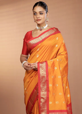 Yellow Kanjivaram Silk Saree With Blouse Piece