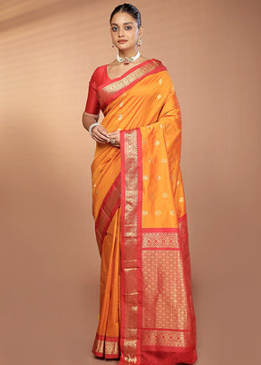 Yellow Kanjivaram Silk Saree With Blouse Piece