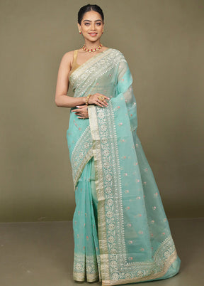 Green Organza Saree With Blouse Piece