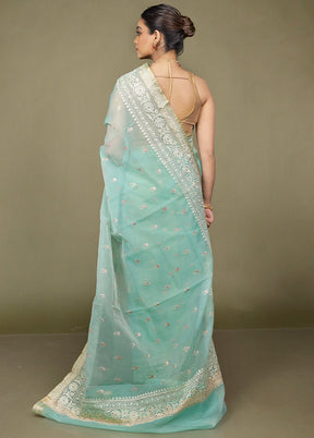 Green Organza Saree With Blouse Piece