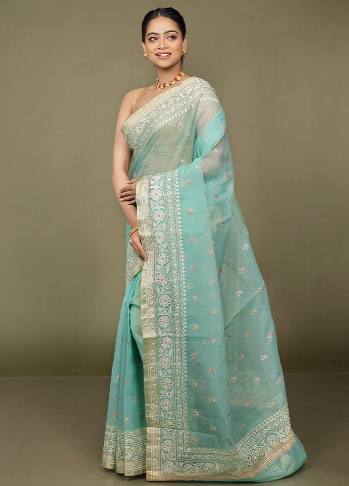 Green Organza Saree With Blouse Piece
