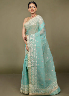Green Organza Saree With Blouse Piece
