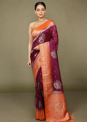 Maroon Dupion Silk Saree With Blouse Piece