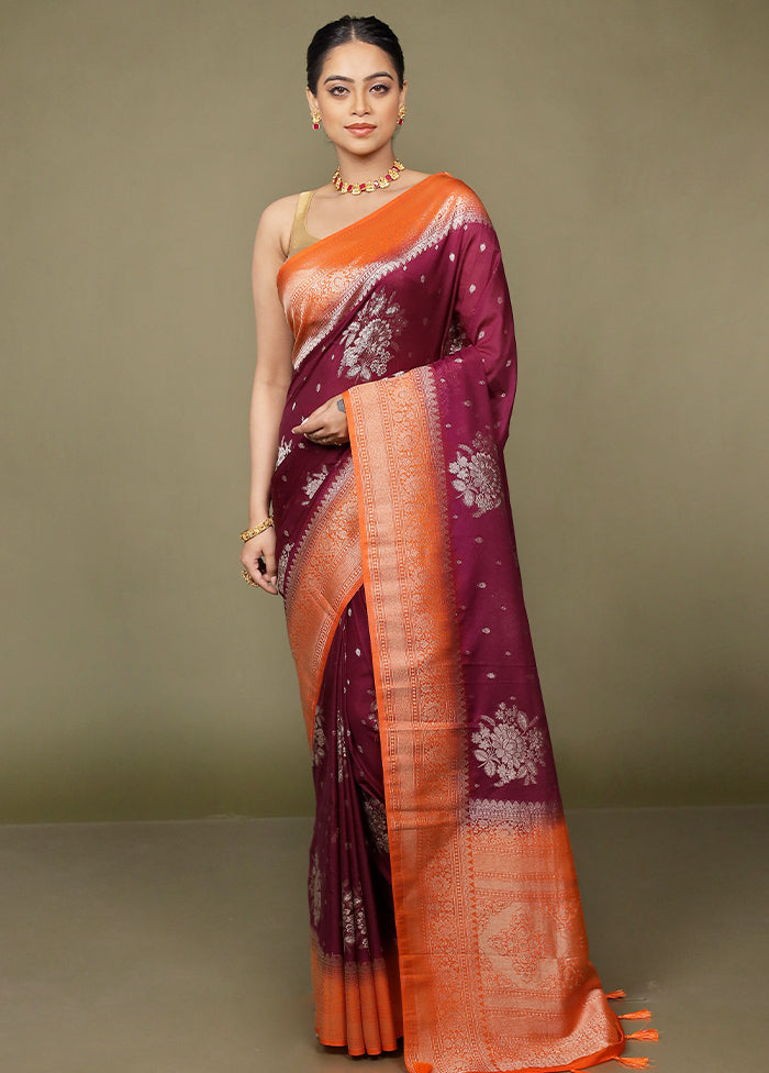 Maroon Dupion Silk Saree With Blouse Piece