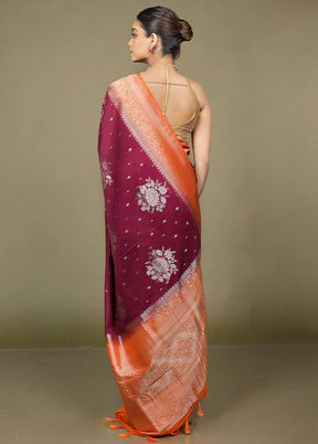 Maroon Dupion Silk Saree With Blouse Piece