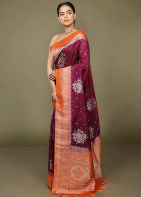 Maroon Dupion Silk Saree With Blouse Piece