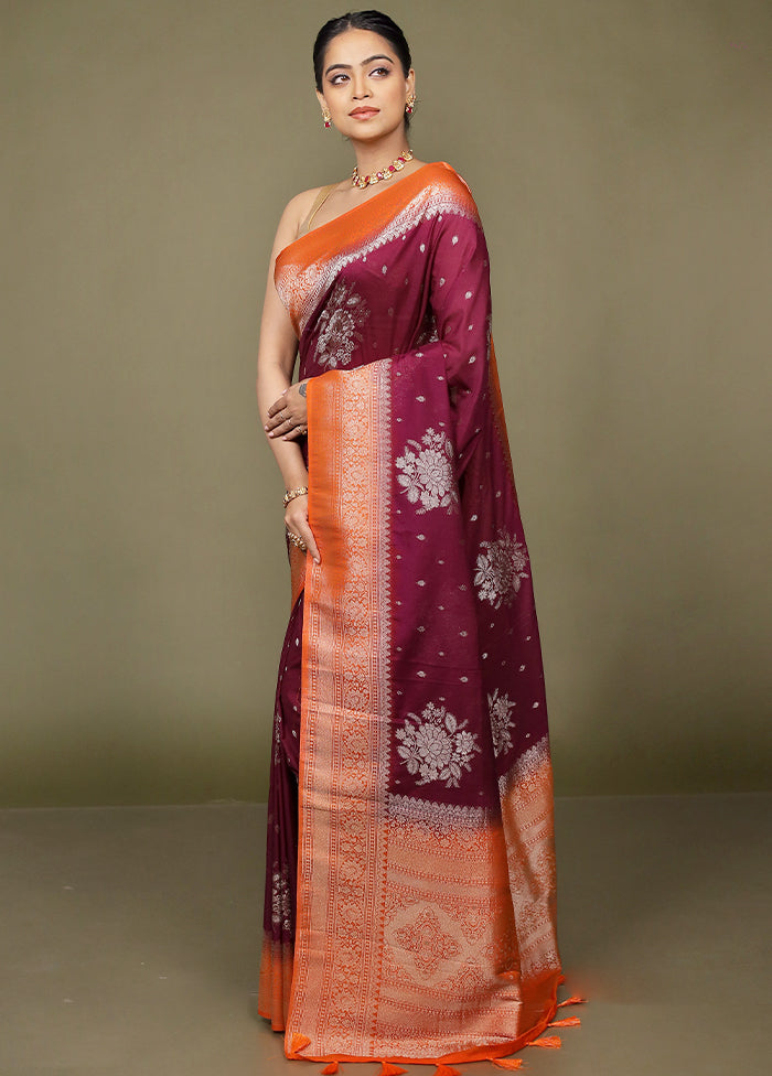 Maroon Dupion Silk Saree With Blouse Piece