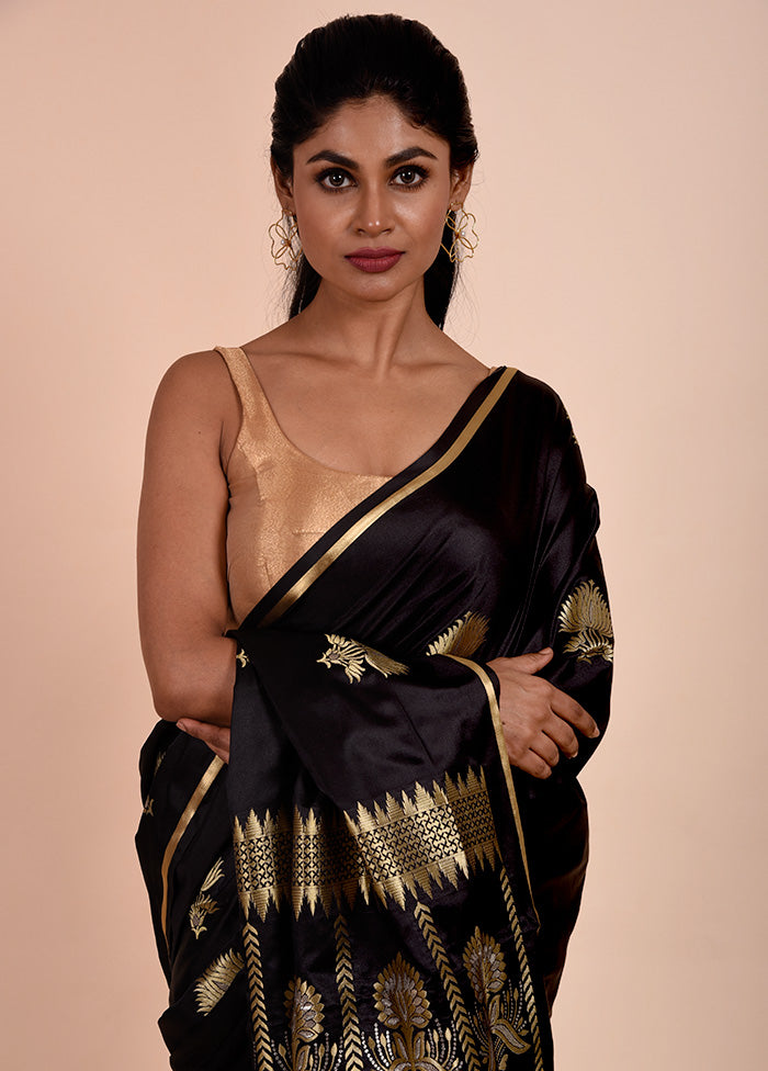 Black Katan Silk Saree With Blouse Piece