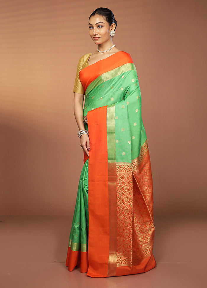 Green Kanjivaram Silk Saree With Blouse Piece
