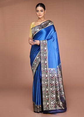 Blue Handloom Banarasi Pure Silk Saree With Blouse Piece