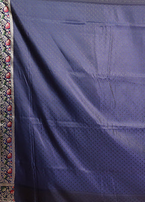 Blue Handloom Banarasi Pure Silk Saree With Blouse Piece