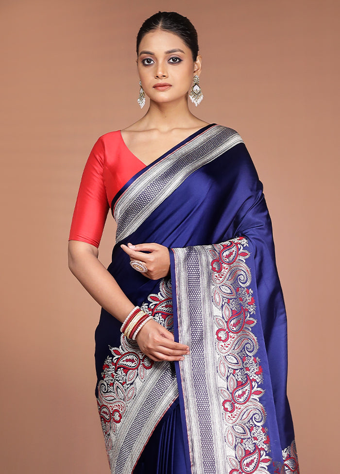 Blue Handloom Banarasi Pure Silk Saree With Blouse Piece