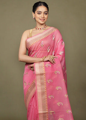Pink Kota Cotton Saree With Blouse Piece