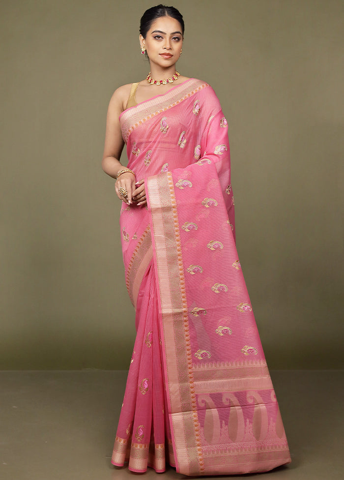 Pink Kota Cotton Saree With Blouse Piece