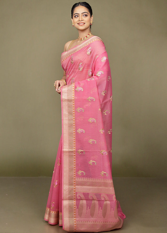 Pink Kota Cotton Saree With Blouse Piece