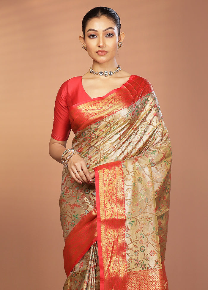 Gold Kanjivaram Silk Saree With Blouse Piece