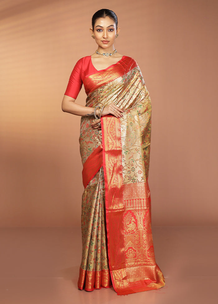 Gold Kanjivaram Silk Saree With Blouse Piece