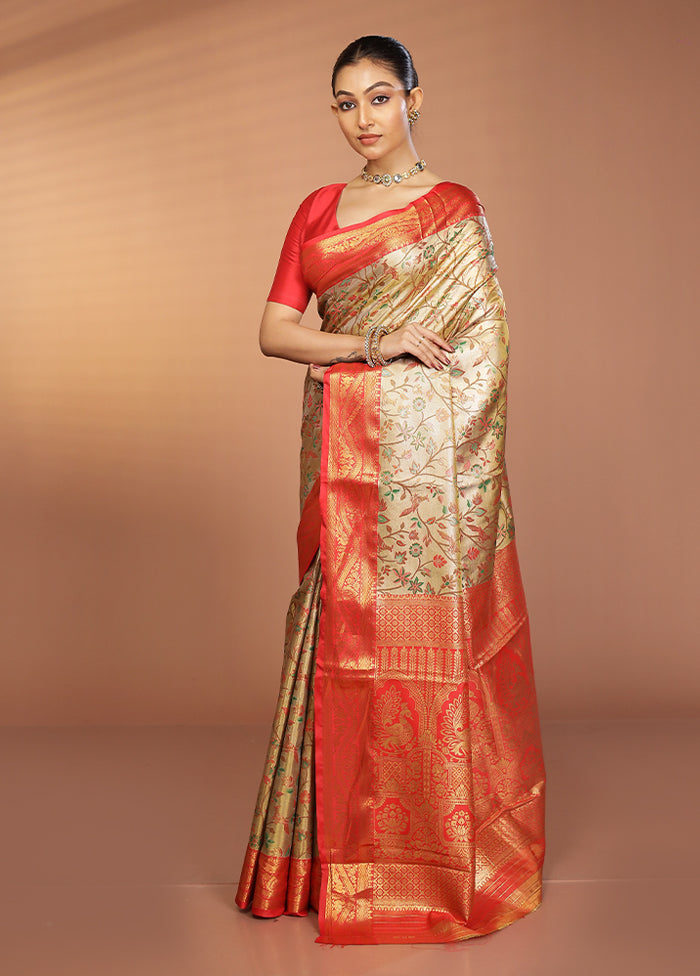 Gold Kanjivaram Silk Saree With Blouse Piece