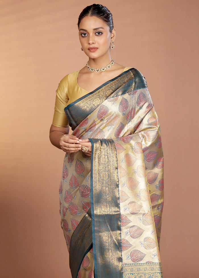 Gold Kanjivaram Silk Saree With Blouse Piece