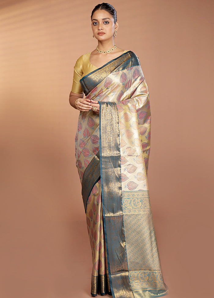 Gold Kanjivaram Silk Saree With Blouse Piece