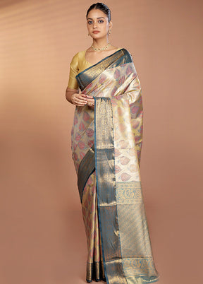 Gold Kanjivaram Silk Saree With Blouse Piece