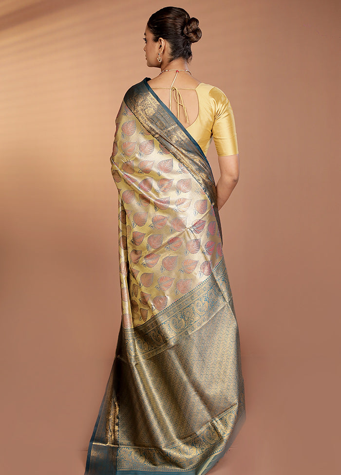 Gold Kanjivaram Silk Saree With Blouse Piece