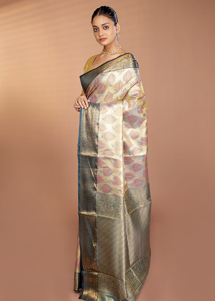 Gold Kanjivaram Silk Saree With Blouse Piece